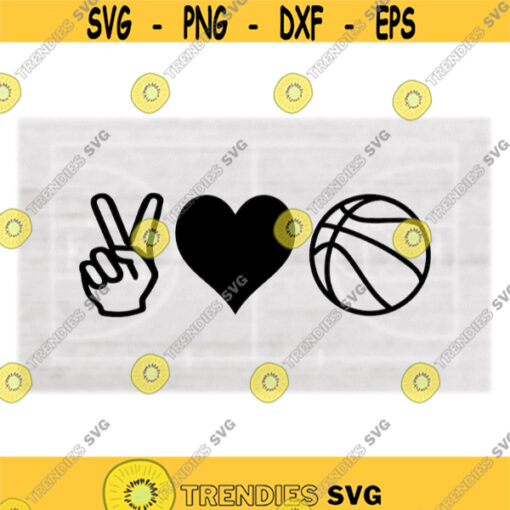 Sports Clipart Large Black Bold Peace Love Basketball SymbolsTwo Fingers Hand Gesture Heart Ball Digital Download SVG PNG Design 1130