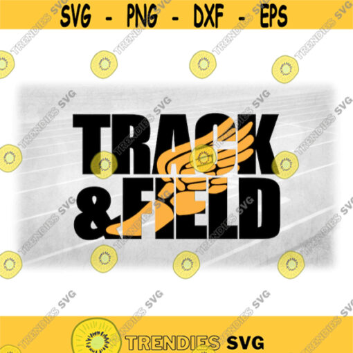 Sports Clipart Large Black Bold Words Track and Field w Yellow Mercury or Hermes Winged Track Shoe Overlay Digital Download SVG PNG Design 457