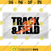 Sports Clipart Large Black Bold Words Track and Field with Orange Mercury Hermes Winged Track Shoe Overlay Digital Download SVG PNG Design 1205