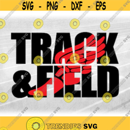 Sports Clipart Large Black Bold Words Track and Field with Red Mercury or Hermes Winged Track Shoe Overlay Digital Download SVG PNG Design 384