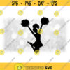Sports Clipart Large Black Cheerleader Silhouette Jumping Up in the Air with Bent Knees and Two Pom Poms Digital Download SVG PNG Design 1191