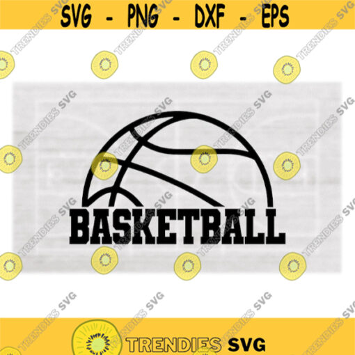 Sports Clipart Large Black Half Basketball Shape Above Bold Word Basketball in Collegiate Block Lettering Digital Download SVG PNG Design 539
