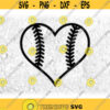 Sports Clipart Large Black Heart Shape with Uniform Softball or Baseball Threads Inside for PlayersCoaches Digital Download SVG PNG Design 278