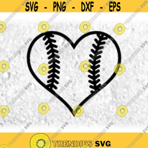 Sports Clipart Large Black Heart Shape with Uniform Softball or Baseball Threads Inside for PlayersCoaches Digital Download SVG PNG Design 278