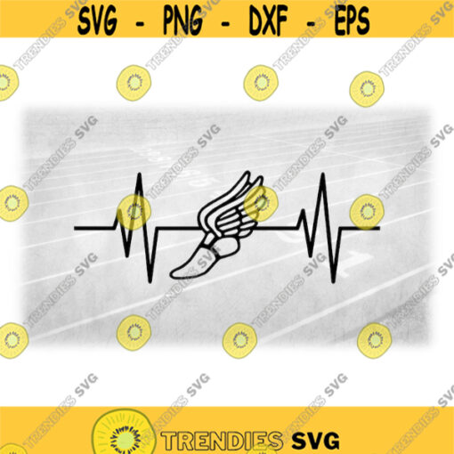 Sports Clipart Large Black White Track Running Shoe Inside Heartbeat Heart Rate Monitor EKG Pulse Lifeline Digital Download SVGPNG Design 1475