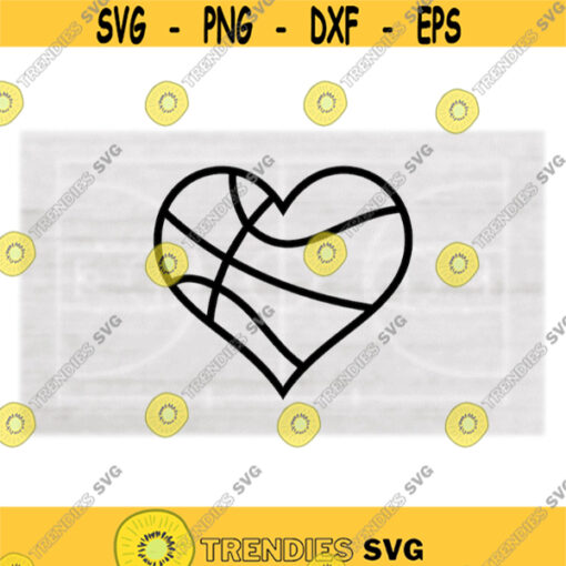 Sports Clipart Large Bold Black Outline Heart Shape Basketball Icon for Players Parents Moms Coaches Teams Digital Download SVG PNG Design 661