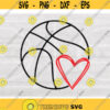 Sports Clipart Large Round Black Easy Basketball Outline with Red Doodle Heart for Players Parents Coaches Digital Download SVG PNG Design 244