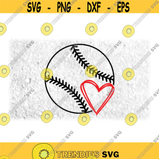 Sports Clipart Large Round Black Easy Softball or Baseball Outline with Doddle Red Heart for Players Moms Digital Download SVG PNG Design 748