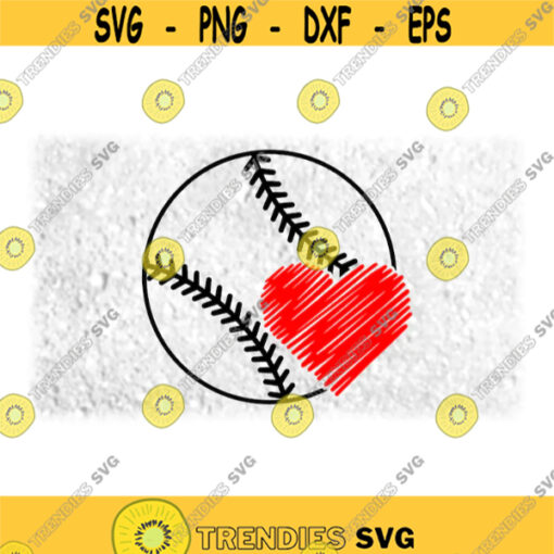 Sports Clipart Large Round Black Easy Softball or Baseball Outline with Scribble Red Heart for Players Moms Digital Download SVG PNG Design 955