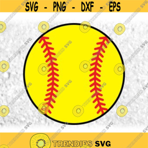 Sports Clipart Large Round Yellow and Red Layered Basic Softball Silhouette Yellow Ball with Red Threads Digital Download SVG PNG Design 190