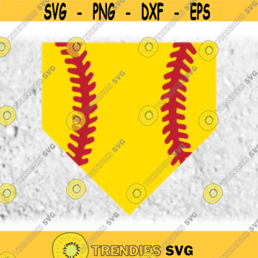 Sports Clipart Large Yellow Softball with Red Threads in the Shape of Home Plate Base for Players Coaches Digital Download SVG PNG Design 345