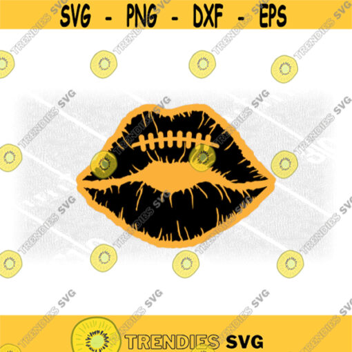 Sports Clipart Layered Black on Gold Luscious Lips with American Football Laces Cutout You Can Change Color Digital Download SVG PNG Design 1573