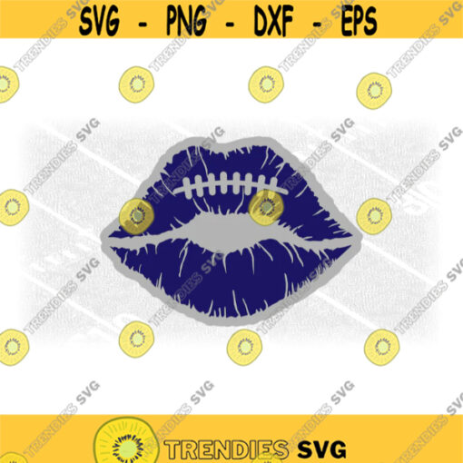 Sports Clipart Layered Blue on Gray Luscious Lips with American Football Laces Cutout You Can Change Color Digital Download SVG PNG Design 1575