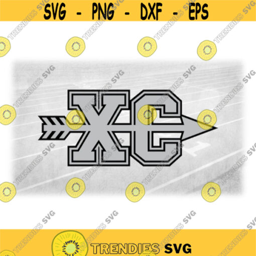 Sports Clipart Layered Gray on Black Bold Block Letters XC for Cross Country with Arrow through the Middle Digital Download SVG PNG Design 1585