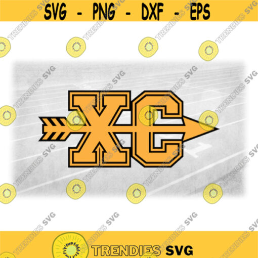 Sports Clipart Layered Yellow on Black Bold Block Letters XC for Cross Country with Arrow through the Middle Digital Download SVG PNG Design 1584