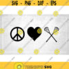 Sports Clipart Peace Love Lacrosse with Peace Sign Heart and Crossed Lacrosse Sticks for Players or Teams Digital Download SVG PNG Design 745