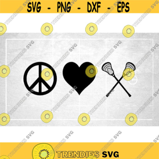 Sports Clipart Peace Love Lacrosse with Peace Sign Heart and Crossed Lacrosse Sticks for Players or Teams Digital Download SVG PNG Design 745