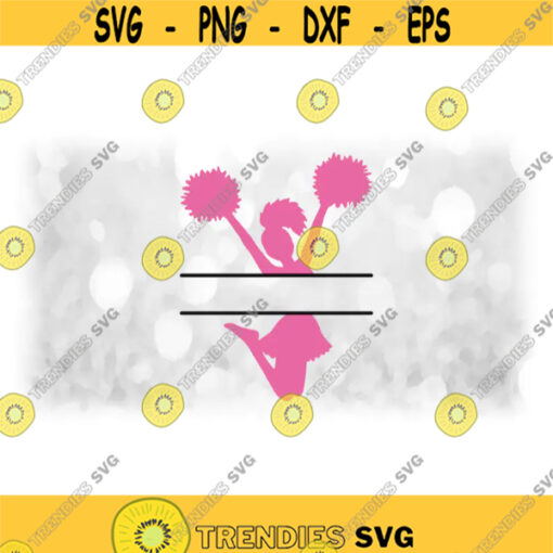 Sports Clipart PinkBlack Cheerleader Silhouette Jumping in Air Bent Knees Poms Split Name Frame to Personalize Digital Download SVGPNG Design 1735