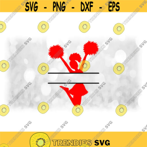 Sports Clipart RedBlack Cheerleader Silhouette Jumping in Air Bent Knees Poms Split Name Frame to Personalize Digital Download SVGPNG Design 1738