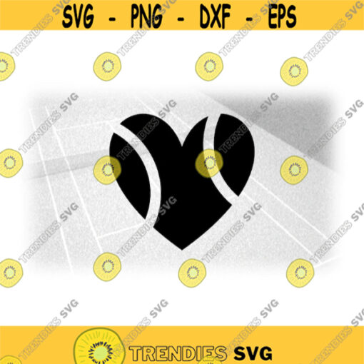 Sports Clipart Simple Black Heart Shaped Tennis Ball Silhouette w Lines for Players Teams Coaches. Parents Digital Download SVG PNG Design 1799