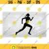 Sports Clipart Simple Black Silhouette of Female Girl Woman Runner with Ponytail Hair in Running Stance Digital Download SVG PNG Design 1401