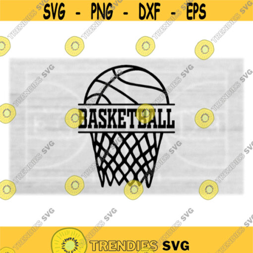 Sports Clipart Simple Easy Black Basketball Hoop and Net Split with Bold Word Basketball in the Middle Digital Download SVG PNG Design 1228