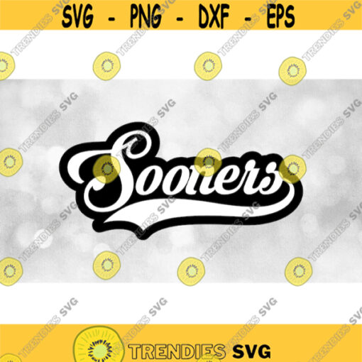 Sports Clipart Sooners Team Name in Baseball Type Lettering with Swoosh Underline White on Black Layers Digital Download SVG PNG Design 1352