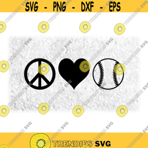 Sports Clipart Symbols for Peace Love and Baseball or Softball with CND Emblem Heart and Ball Shape Digital Download SVG PNG Design 588