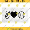 Sports Clipart Symbols for Peace Love and Baseball or Softball with Hand Gesture Heart and Ball Shape Digital Download SVG PNG Design 637