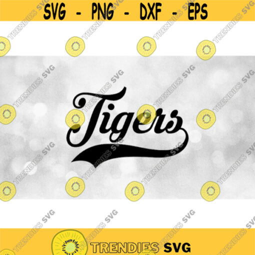 Sports Clipart Tigers Team Name in Fancy Print Type Lettering with Baseball Style Swoosh Underline Digital Download SVG PNG Design 509
