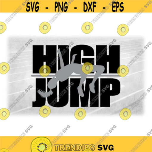Sports Clipart Track and Field Bold Black Words High Jump with Female Jumper Silhouette and Bar in Gray Digital Download SVG and PNG Design 1054