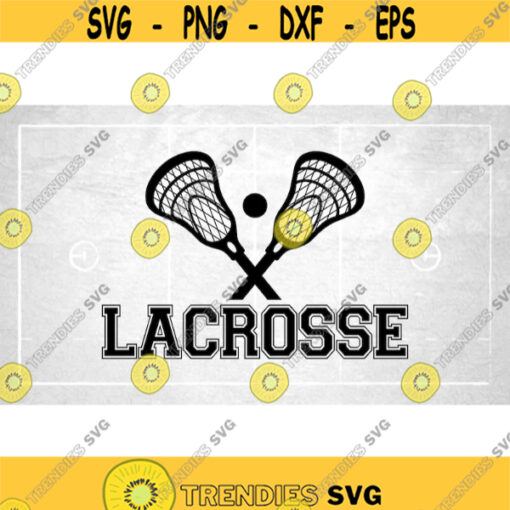 Sports Clipart Two Double Crossed Realistic Lacrosse Sticks with Bold Black Word Lacrosse in College Style Digital Download SVG PNG Design 640