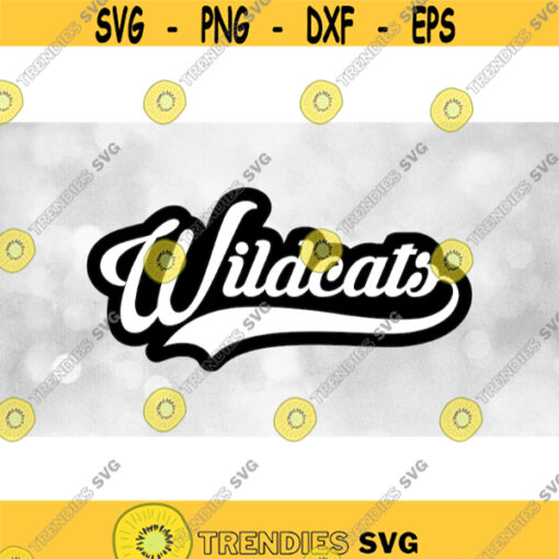Sports Clipart Wildcats Team Name in Fancy Type with Baseball Style Swoosh Underline White on Black Layers Digital Download SVG PNG Design 1357