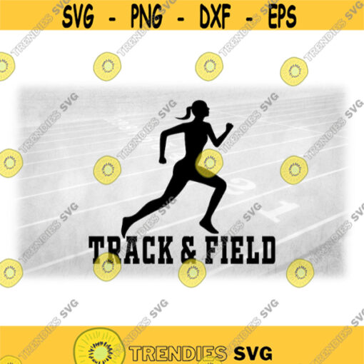 Sports Clipart Words Track Field with Silhouette of Female Woman Girl Athlete with Ponytail Running Digital Download SVG PNG Design 1400
