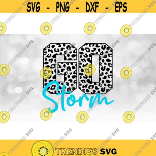 Sports Teams Clipart Black Leopard Skin Cheetah Pattern Word GO w Blue School Mascot Name Overlay Storm Digital Download SVGPNG Design 1557