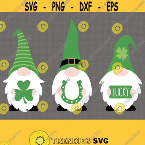 St Patricks Gnomes SVG. St Patricks Day Irish Gnome Clipart PNG. Lucky Clover Horseshoe Cut File Silhouette Vector Cutting Machine Download Design 366