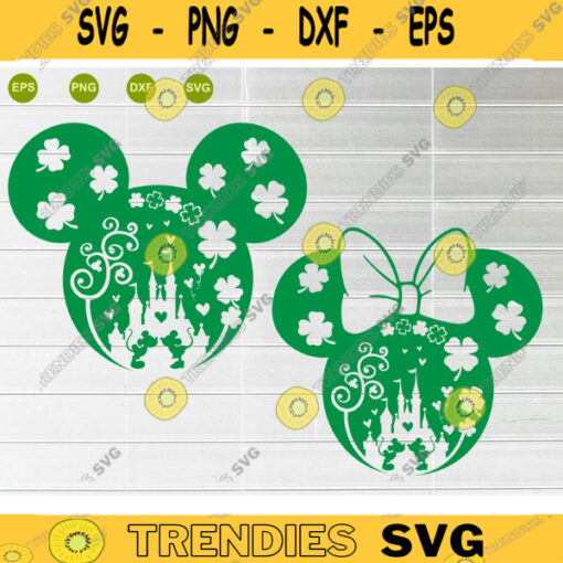 St. Patricks Day Clover Disney Castle Mickey Minnie Mouse Head Ears Digital file