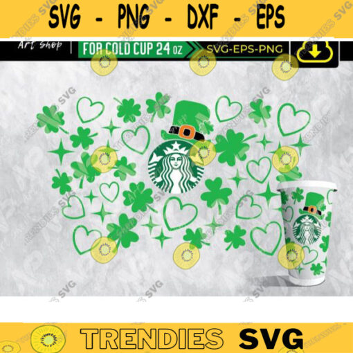 St. Patricks Day Svg Heart Svg Lucky Shamrock svg Irish Themed Starbucks svg Starbucks Full Wrap Venti Clod Cup 24 Oz. Design 33 copy