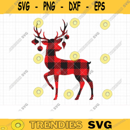 Standing Reindeer Buffalo Check SVG DXF Red Holiday Christmas Buffalo Plaid Full Body Deer Reindeer with Christmas Ornaments svg dxf Clipart copy