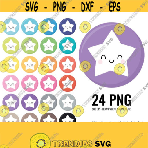 Star Clipart. Cute Stars Icons Clip Art. Kawaii Star PNG Digital Circles. Nigth Planner Printable Rounded Stickers. Instant download Files Design 761