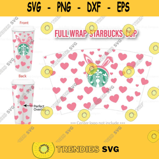 Starbucks cup svg full wrap Bunny Eyes and Hearts seamless SVG for Starbucks Venti Cold Cup. SVG file for Cricut Silhouette Bunny hearts 316