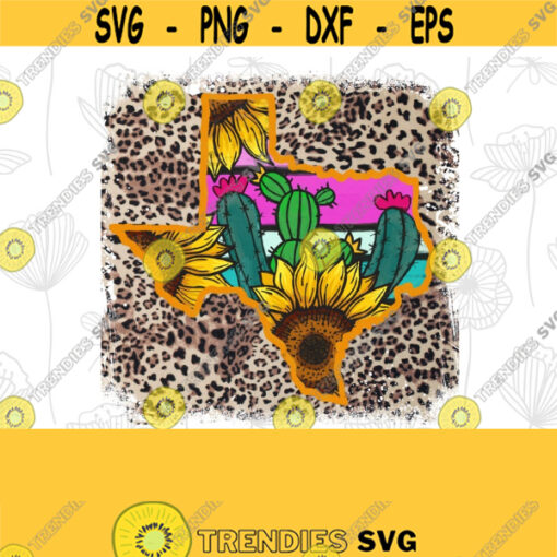 State of Texas Leopard Serape Cactus Sunflowers Western Punchy Aztec Sunflower Texas PNG INSTANT DOWNLOAD Sublimation File Design 173