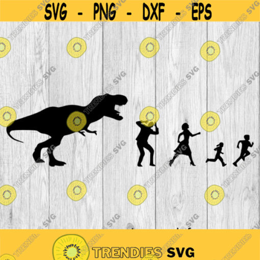 Stick Figure Family being chased by a Dinosaur SVG png ai eps dxf files for Auto and Vinyl Decals T shirts Cricut projects Design 287