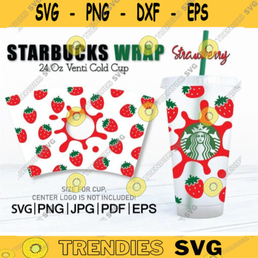 Strawberry Full Wrap For Starbucks Venti Cold Cup Starbucks Cup Svg Strawberry SVG Starbucks Svg Strawberry Cut File Digital Download 511