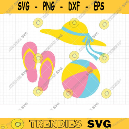 Summer Beach Items SVG DXF Flip Flop Hat Beach Ball Summer Vacation svg dxf Cut Files for Cricut and Silhouette Clipart copy