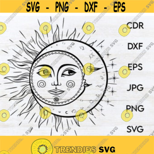 Sun moon face svg celestial face pendant sun moon face svg moon clipart vector sun print Design 21