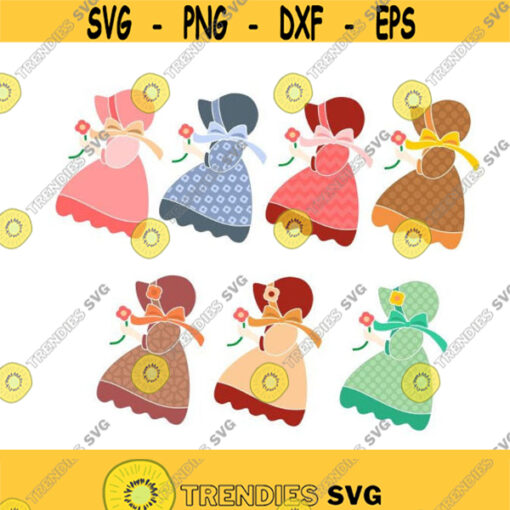Sunbonnet Girl Holding Flowers Cuttable Design SVG PNG DXF eps Designs Cameo File Silhouette Design 896