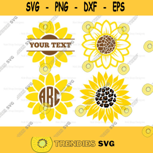 Sunflower Bundle SvgFlower Svg Sunflower and Split Monogram SvgHalf Sunflower SvgSunflower Svg files for Cricut Silhouette 293