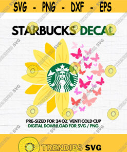 Sunflower Butterfly SVG Starbucks Decal Cut File for DIY Projects Instant Downlad Cut file for Cricut Design 230