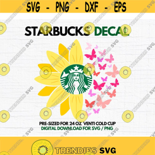 Sunflower Butterfly SVG Starbucks Decal Cut File for DIY Projects Instant Downlad Cut file for Cricut Design 230